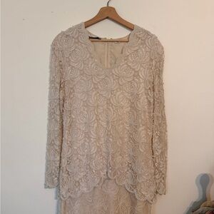 Laurence Kazar Pearl Embellished Cream Dress